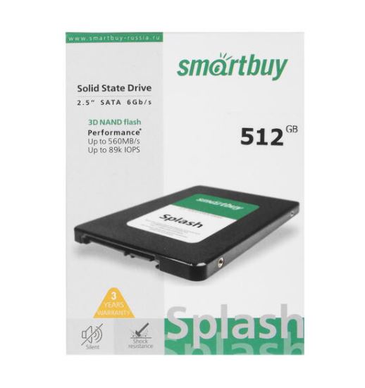 Внутренний SSD  Smart Buy  512GB  Splash, SATA-III, R/W - 560/520 MB/s, 2.5", Maxio MS0902, TLC 3D N