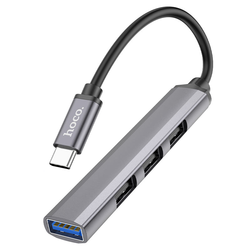 USB-концентратор HOCO HB26, пластик, 4 гнезда, 3 USB 2.0 выхода, 1 USB 3.0 выход, кабель Type-C, цве