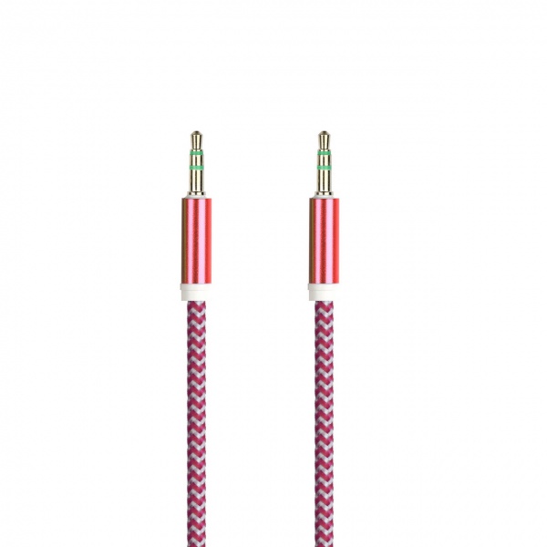 AUX кабель 3.5-3.5 мм (M-M), 1 м, красный, нейлоновая оплетка, (A-35-35 red)/100