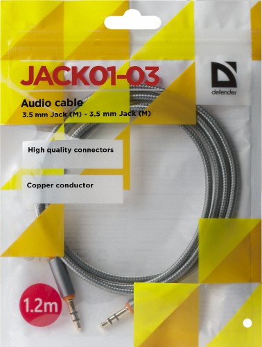 Аудио-кабель Defender JACK01-03 Серый JACK M- JACK M, 1,2м (1/450)
