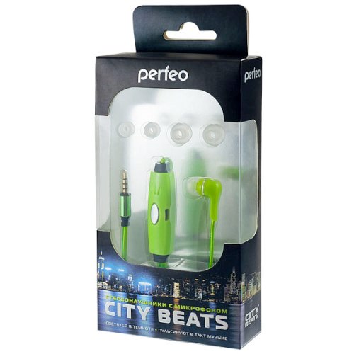 Гарнитура PERFEO CITY BEATS, зеленые, внутриканальная. (1/50)