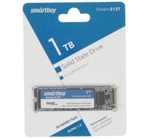 Внутренний SSD  Smart Buy 1TB  Stream E13T, PCIe Gen3 x4, R/W - 1850/2450 MB/s, (M.2), 2280, Phison