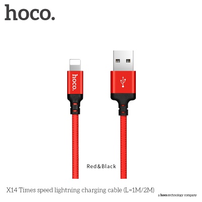 Кабель USB - 8 pin HOCO X14 Times speed, 1.0м, круглый, 2.0A, ткань, цвет: красный (1/33/330)