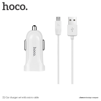 Блок питания автомобильный 1 USB HOCO Z2, 1500mA, пластик, кабель микро USB, цвет: белый (1/28/280)