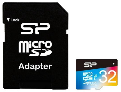 MicroSD  32GB  Silicon Power Class 10 Superior Pro Colorful, UHS-I U3 (R/W 90/45 Mb/s) + SD адаптер
