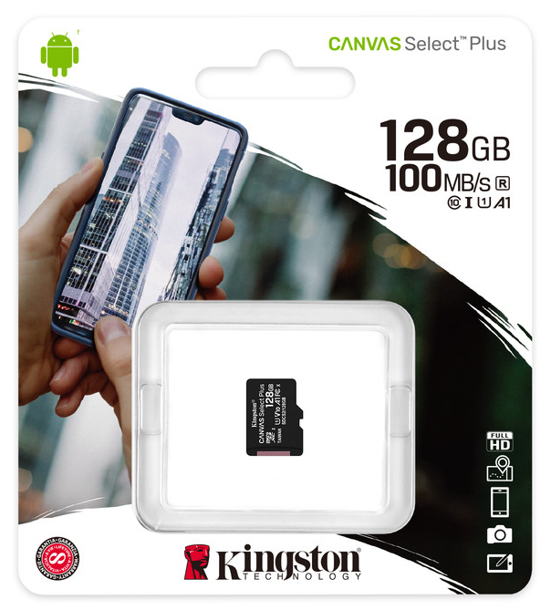 MicroSD  128GB  Kingston Class 10 Canvas Select Plus A1 (100 Mb/s) без адаптера