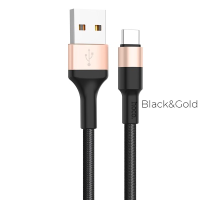 Кабель USB - Type-C HOCO X26 Xpress, 1.0м, круглый, 2.1A, ткань, цвет: чёрный, золотая вставка (1/30