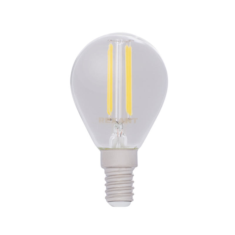 Лампа светодиодная REXANT филаментная Шарик GL45 7,5 Вт 600 Лм 2700K E14 прозрачная колба (10/100)