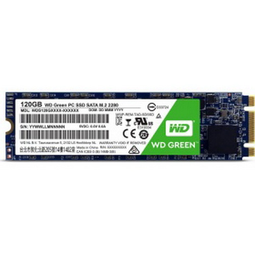 Внутренний SSD  WD  120GB, SATA-III, R/W - 540/430 MB/s, (M.2), 2280, TLC, зелёный