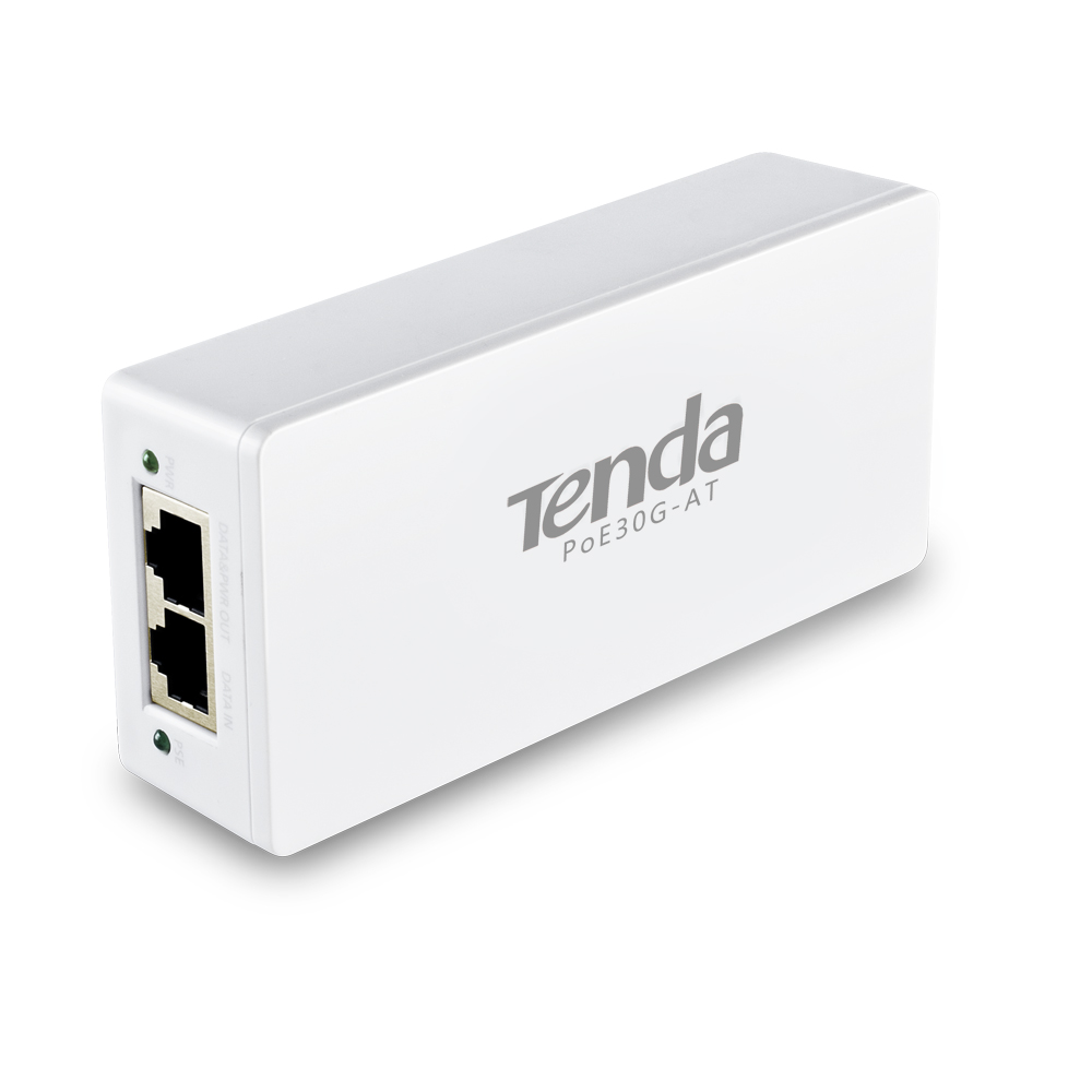 Инжектор TENDA PoE30G-AT,PoE, совместимость с IEEE802.3at; 2 порта GE RJ45; 1000M PoE расширение (48