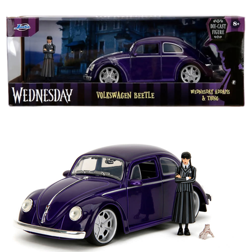 Модель автомобиля Jada 1:24 Wednesday Volkswagen Beetle w/Figure