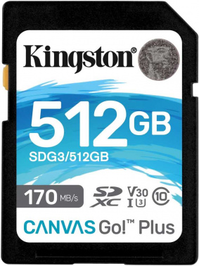 SDXC  512GB  Kingston Class 10 UHS-I U3 V30 Canvas Go Plus (170/90 Mb/s)