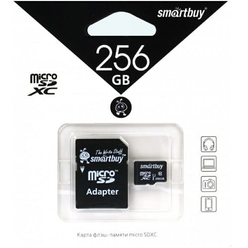 MicroSDXC  256GB  Smart Buy Class 10 Pro UHS-I U3 (70/90 Mb/s) + SD адаптер
