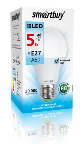 Лампа светодиодная SMARTBUY A60 5Вт 220V 4000K E27 (нейтральный свет) (1/10/50)