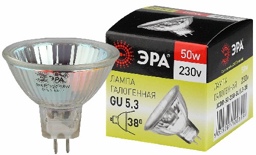 Лампа ЭРА галогенная GU5.3-JCDR (MR16)-50W-230V-CL GU5.3 50Вт софит теплый белый свет (1/200)