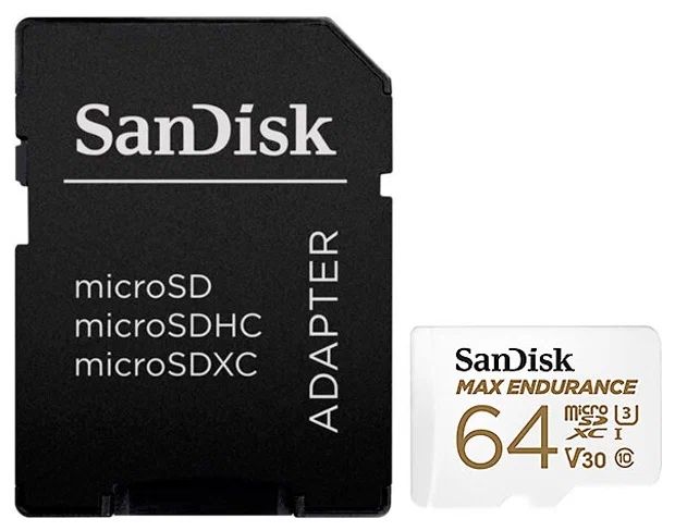 MicroSD  64GB  SanDisk Class 10 Max Endurance UHS-I V30 U3 (100 Mb/s) + SD адаптер
