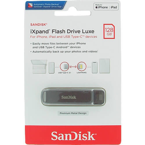 USB 3.0  128GB  SanDisk  Luxe iXpand  for iPhone and iPad (Lightning/iPhone/iPad/Mac/USB Type-C)