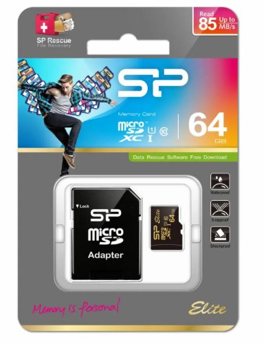 MicroSD  64GB  Silicon Power Class 10  Elite Gold (R/W 85 Mb/s) + SD адаптер