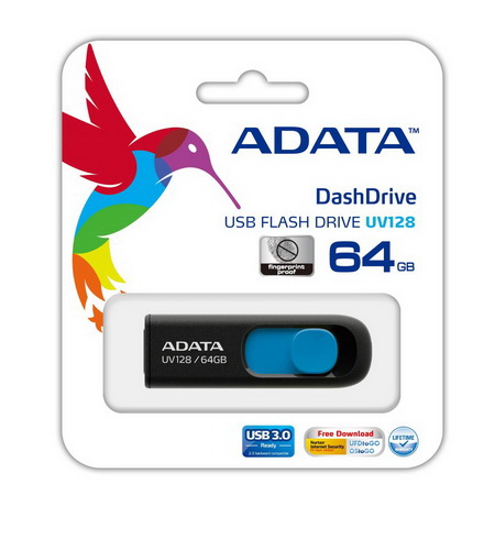 USB 3.0  64GB  A-Data  UV128  чёрный/синий