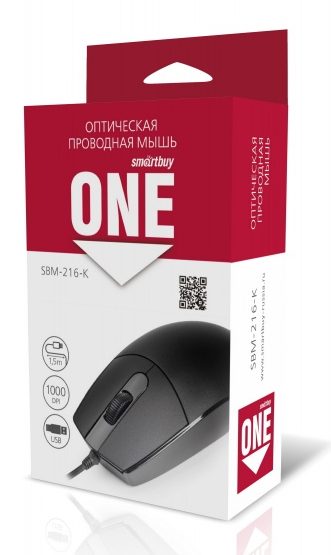 Мышь проводная Smartbuy ONE 216-K черная (SBM-216-K)  (1/100)