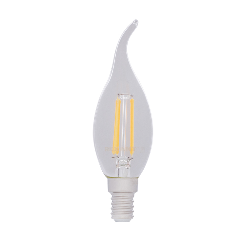 Лампа светодиодная  REXANT филаментная Свеча на ветру CN37 7.5 Вт 600 Лм 2700K E14 диммируемая, проз