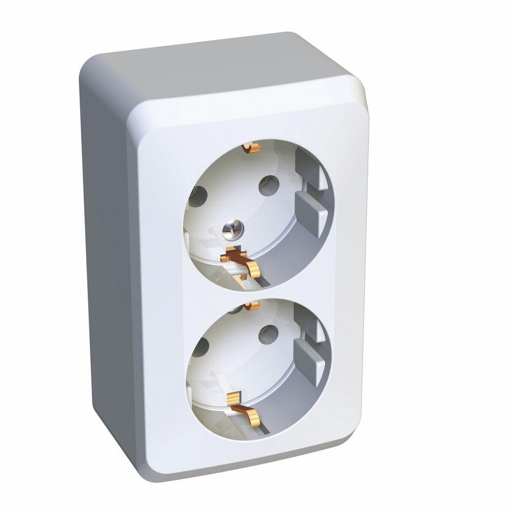 Розетка 2-м О/У ЭТЮД 16А IP20 250В с заземл. без защ. шторок бел. Systeme Electric PA16-007B (1/16/9