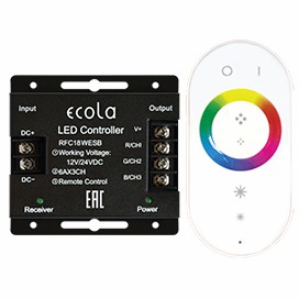 Ecola LED strip RGB RF controller 18A 216W 12V (432W 24V) с кольцевым сенсорным белым радиопультом (