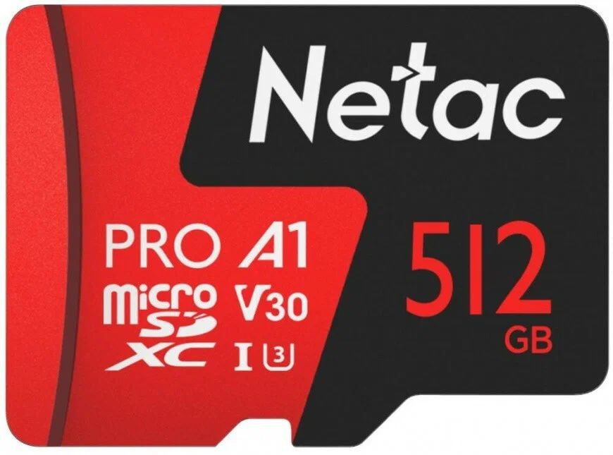 MicroSDXC  512GB  Netac  P500  Extreme Pro  Class 10 UHS-I A1 V30 (100 Mb/s) без адаптера
