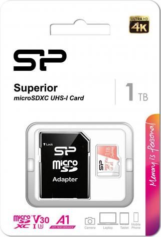 MicroSDXC  1TB  Silicon Power Class 10 Superior A1 UHS-I U3 (R/W 100/80 Mb/s) + SD адаптер