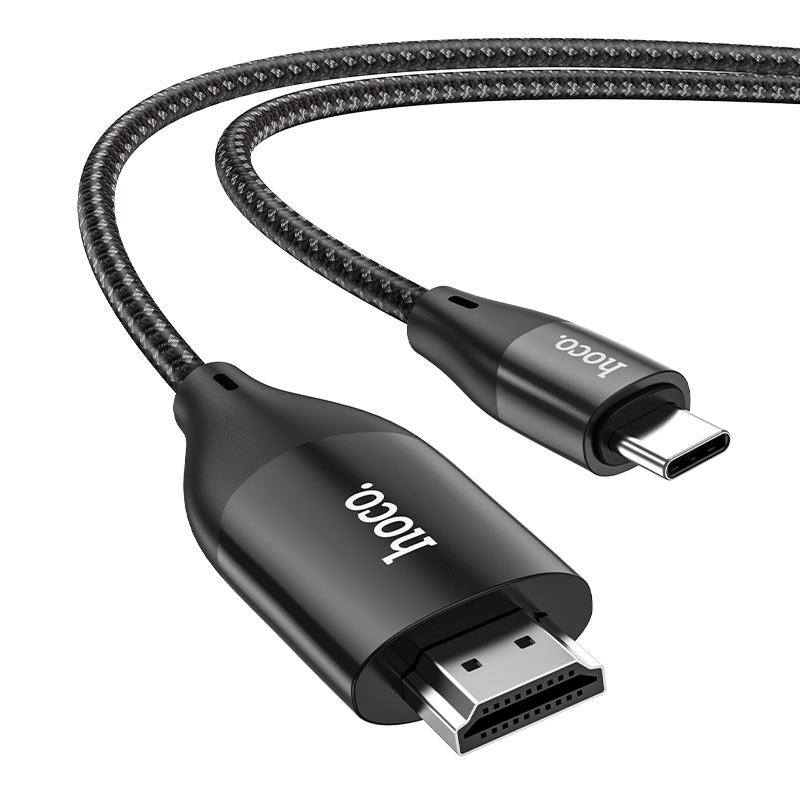 Кабель HDMI - Type-C HOCO UA16 HD, 2.0м, круглый, ткань, силикон, поддержка 4К, цвет: серый (1/22/22