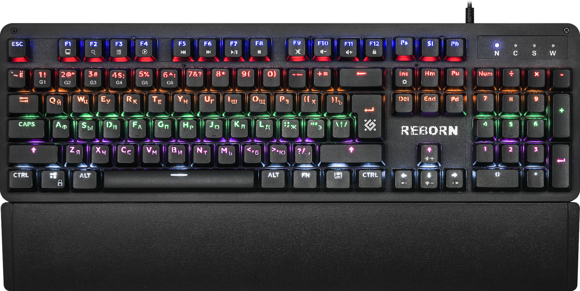 Клавиатура проводная механическая игровая DEFENDER Reborn GK-165DL RU,anti-ghost,радужная, черная