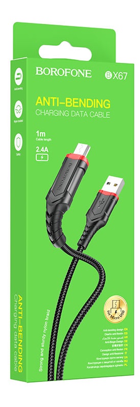 Кабель USB - микро USB Borofone BX67, 1.0м, круглый, 2.4A, ткань, цвет: чёрный (1/360)