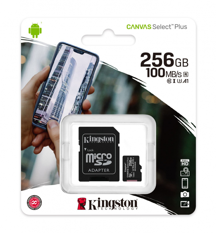 MicroSDXC  256GB  Kingston Class 10 Canvas Select Plus A1 (100 Mb/s) + SD адаптер