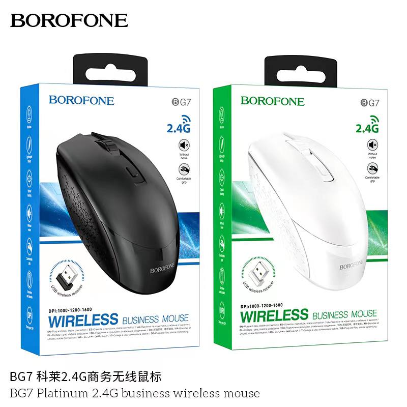 Мышь беспроводная Borofone BG7 Platinum, 1600 DPI, USB, 4 кнопки, цвет: белый (1/22/88)