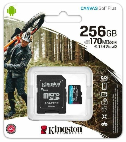 MicroSDXC  256GB  Kingston Class 10 Canvas Go Plus UHS-I U3 V30 A2 (170/70 Mb/s) без адаптера