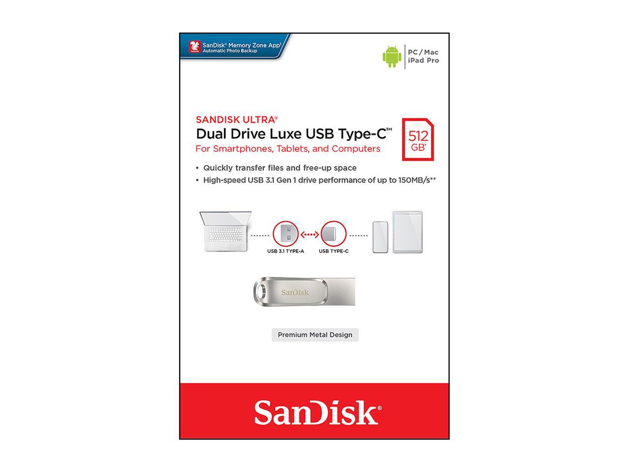 USB 3.1  512GB  SanDisk  Ultra Dual Drive Luxe USB Type-C, серебро