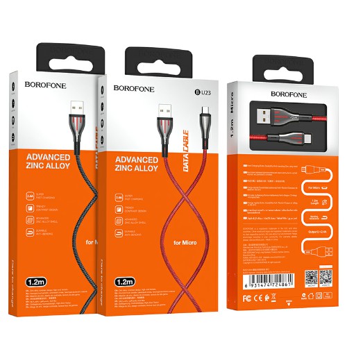 Кабель USB - микро USB Borofone BU23 Highway, 1.2м, круглый, 2.4A, нейлон, цвет: серый (1/39/156)