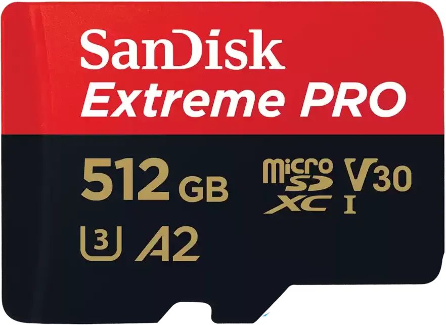 MicroSDXC  512GB  SanDisk Class 10 Extreme Pro A2 V30 UHS-I U3 (200 Mb/s) + SD адаптер