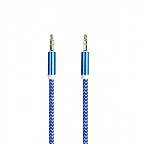 AUX кабель 3.5-3.5 мм (M-M), 1 м, синий, нейлоновая оплетка, (A-35-35 blue)/100