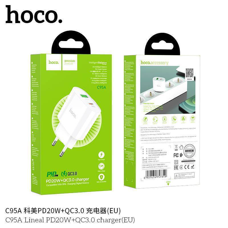 Блок питания сетевой 1 USB, 1 Type-C HOCO C95A, Lineal, 3000mA, QC3.0, QC2.0, FCP, SCP, AFC, PD3.0,