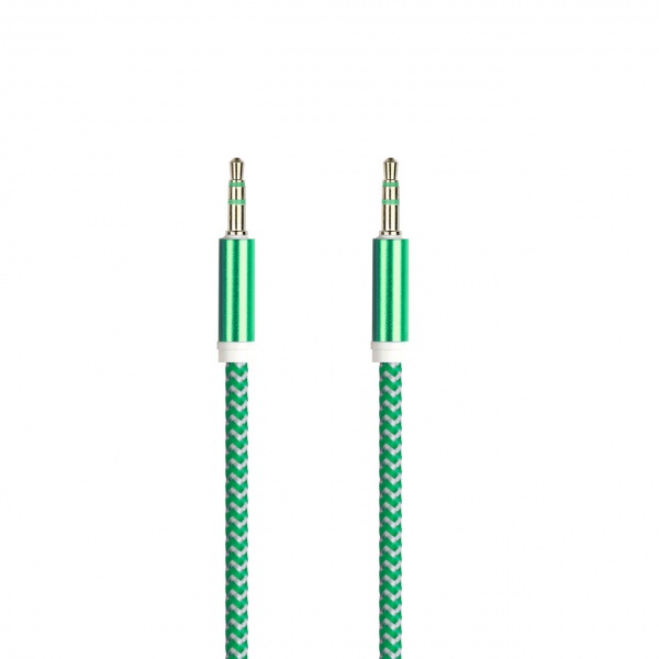 AUX кабель 3.5-3.5 мм (M-M), 1 м, зеленый, нейлоновая оплетка, (A-35-35 green)/100