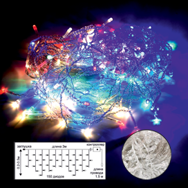 Гирлянда светодиодная ECOLA 220V IP44 Бахрома наращиваемая (базовая секция) 3x(0.2-0.5)м 150Led RGBW