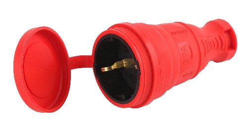 Розетка ЭРА R8-RED-IP44 каучуковая c заземлением прямая 16A IP44 красная (1/240)