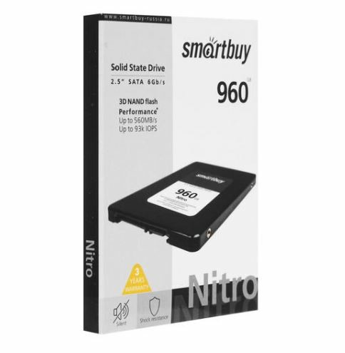 Внутренний SSD  Smart Buy  960GB  Nitro, SATA-III, R/W - 500/560 MB/s, 2.5", Maxio MAS0902, QLC 3D N