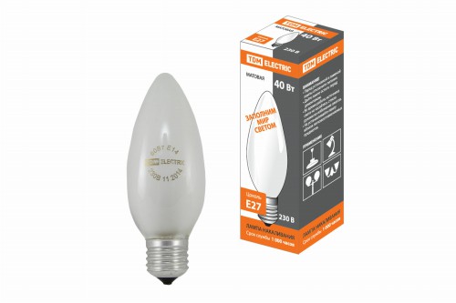 Лампа TDM накаливания Свеча 40Вт Е27 230В матовая (1/100)