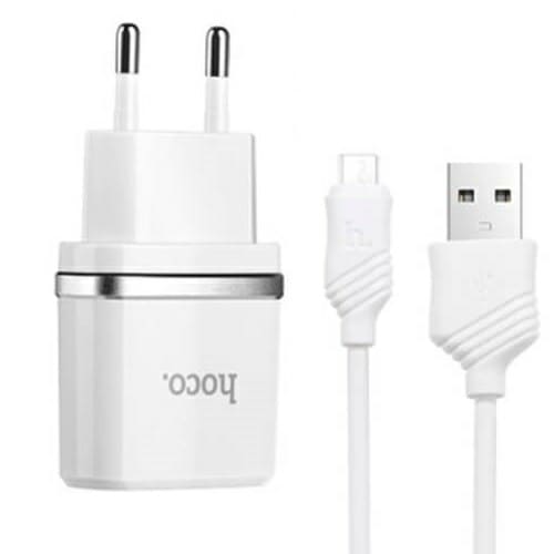 Блок питания сетевой 1 USB HOCO C11, 1000mA, пластик, кабель микро USB, цвет: белый (1/10/100)