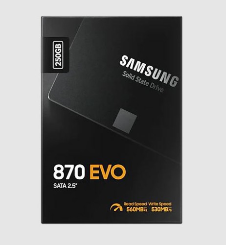 Внутренний SSD  Samsung   250GB  870 Evo, SATA-III, R/W - 560/530 MB/s, 2.5", Samsung MJX, V-NAND 3b
