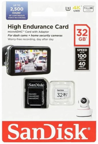 MicroSD  32GB  SanDisk Class 10 High Endurance Video Monitoring Card UHS-I U3 V30 (100 Mb/s) + SD ад