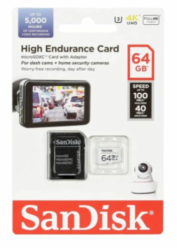 MicroSD  64GB  SanDisk Class 10 High Endurance Video Monitoring Card UHS-I U3 V30 (100 Mb/s) + SD ад