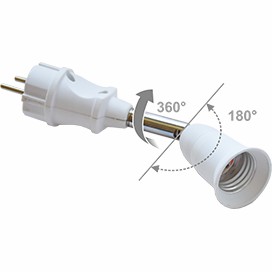 Переходник ECOLA вилка-патрон E27 на шарнире 360°/180° 45мм без выключателя Белый (15/120)